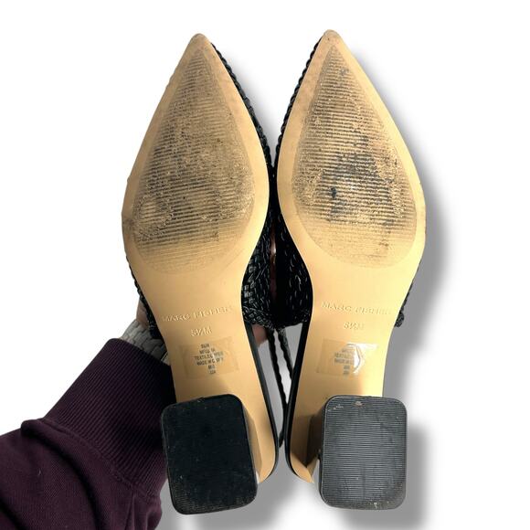Marc Fisher Lulia Woven Slingback Pumps Black Size 5.5 Pointy Toe Block Heels - Picture 6 of 12